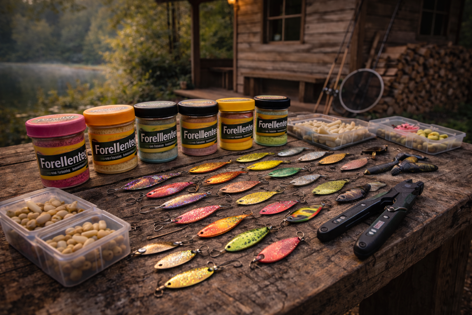 Forellenzubehör am See